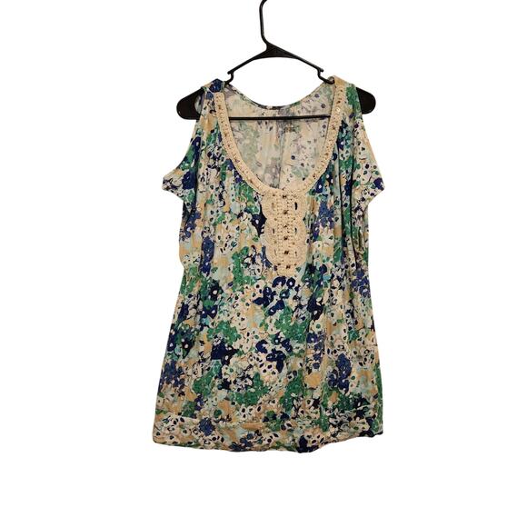 Lane Bryant Short Sleeve Multicolor Floral Scoop Neck Crochet Blouse Top 18/20 - Picture 1 of 10